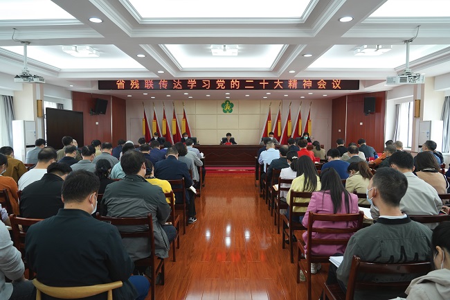 图为湖北省残联传达学习党的二十大精神会议现场